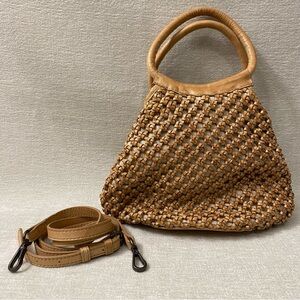 Woven Leather Handbag with Removable Strap and 100% Cotton Lining
